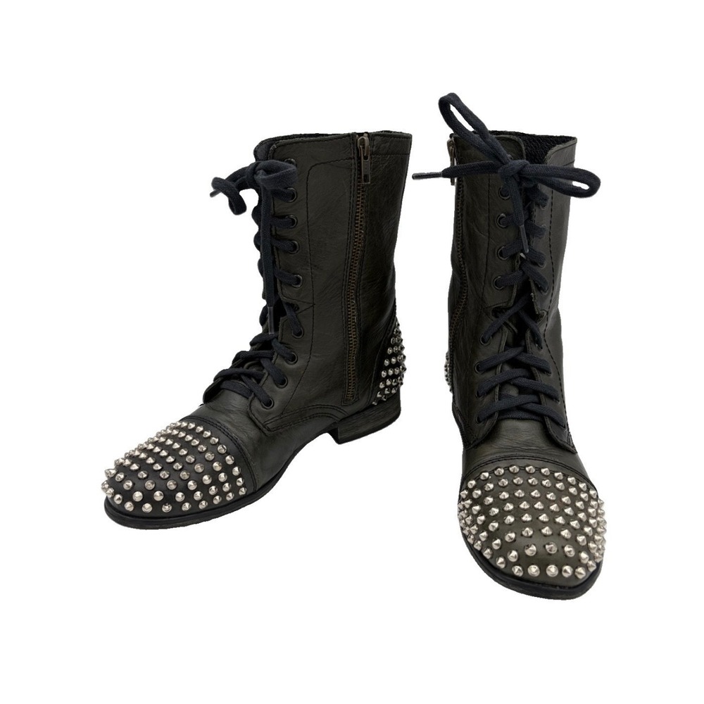 Steve Madden Tarney Leather Combat Boots Women 9 Studded Olive Green Punk Goth